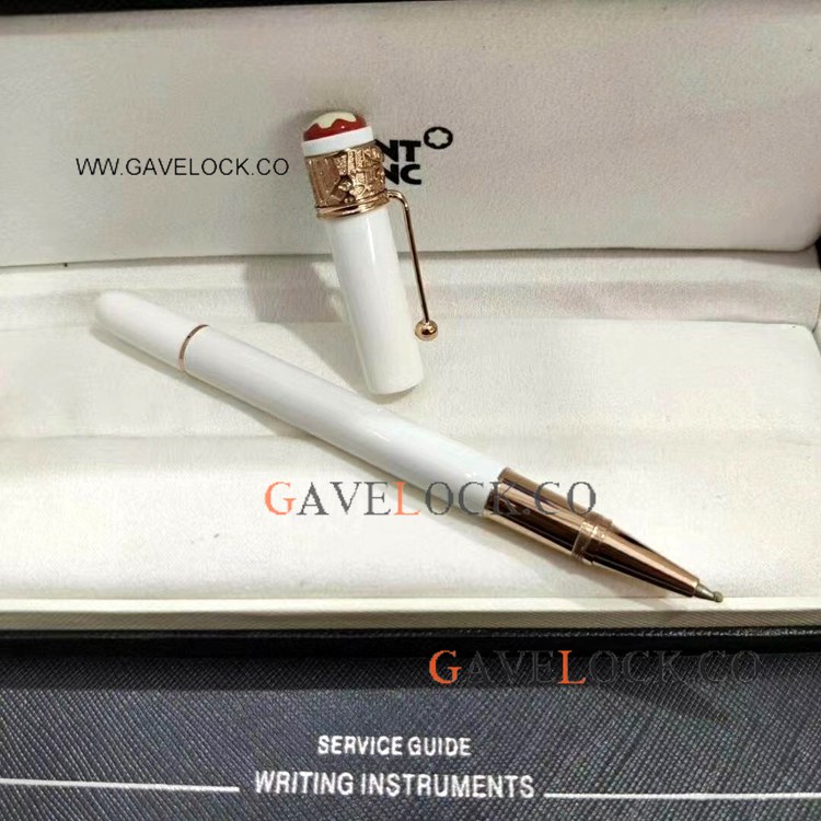 Copy Mont Blanc Rouge Et Noir Spider Rollerball - White and Rose Gold